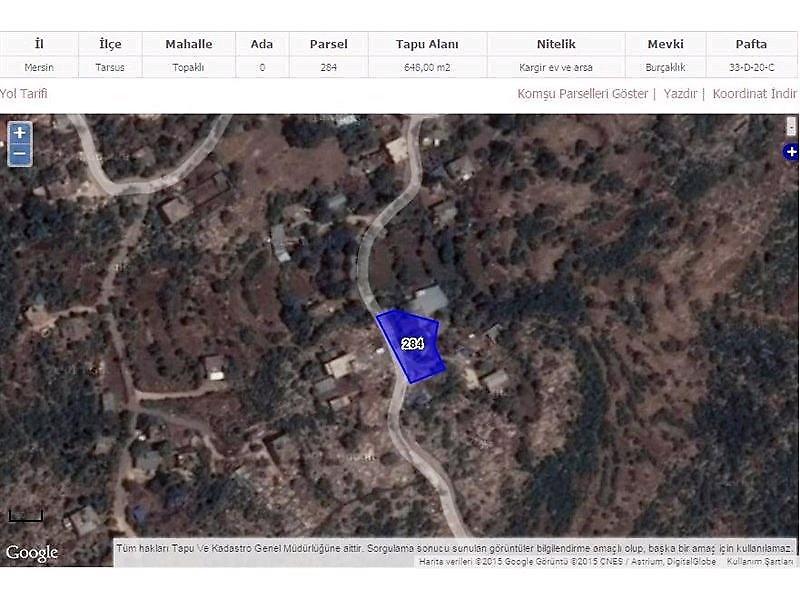 Mersin Tarsus Topaklı�da Kargir Ev ve Arsa Mersin Tarsus Bankadan
