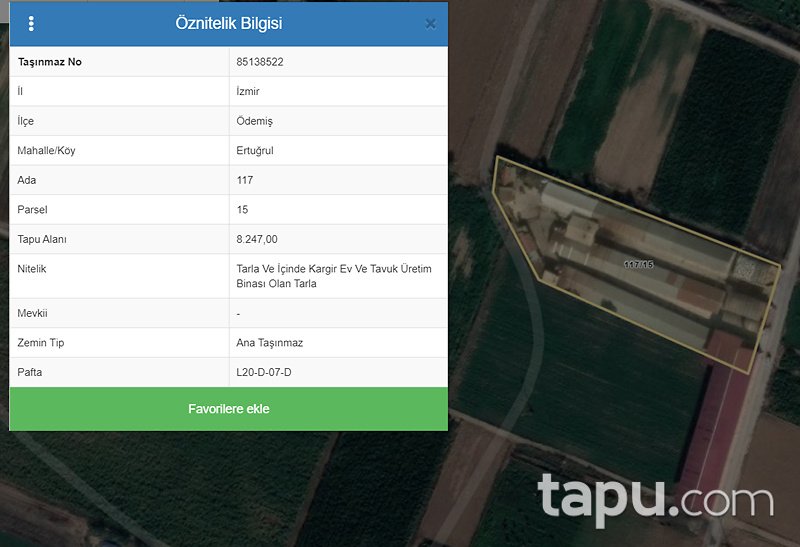 İzmir Ödemiş Ertuğrul Mahallesi'nde 8247 m2 Tavuk Çiftliği ve Arsası