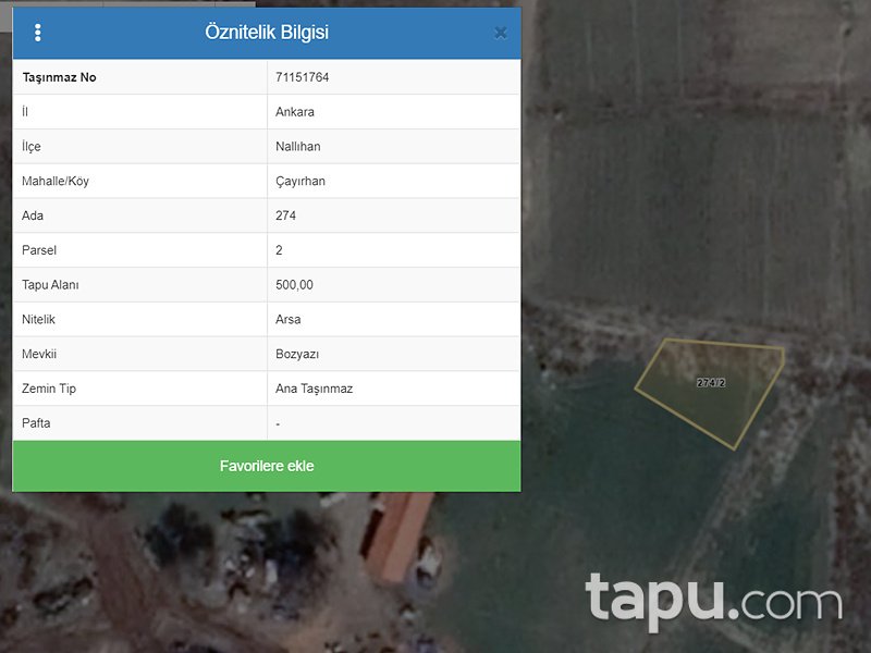 Ankara Nallıhan Çayırhan Mahallesi'nde 500 m2 Konut İmarlı Arsa