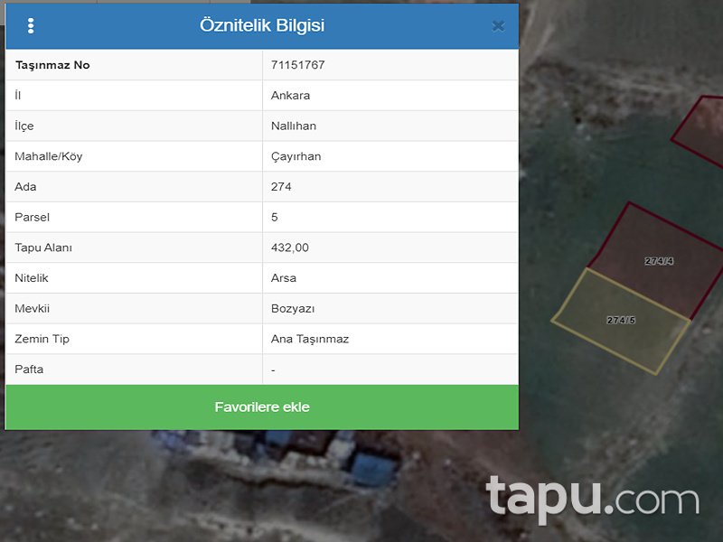 Ankara Nallıhan Çayırhan Mahallesi'nde 432 m2 Konut İmarlı Arsa