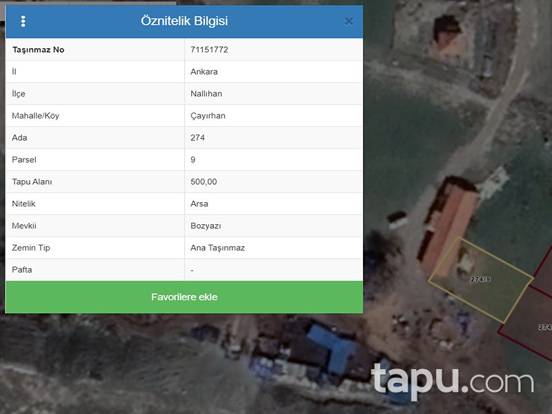 Ankara Nallıhan Çayırhan Mahallesi'nde 500 m2 Konut İmarlı Arsa