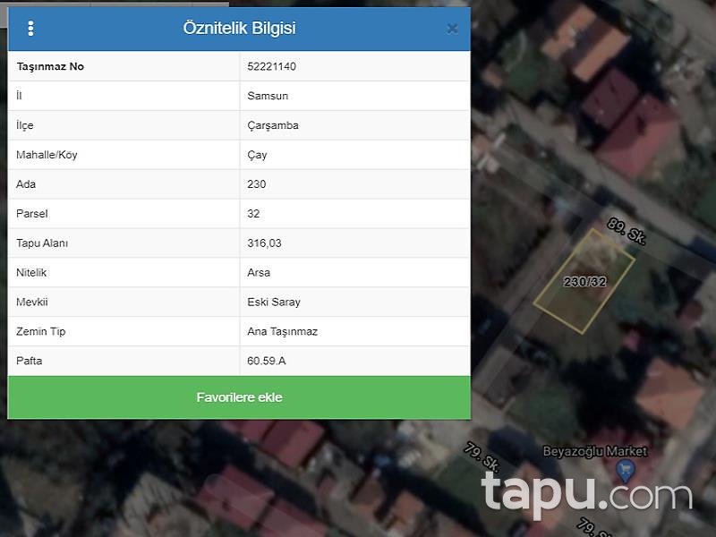 Samsun Çarşamba Çay Mahallesi'nde 133 m2 Bina ve Arsası
