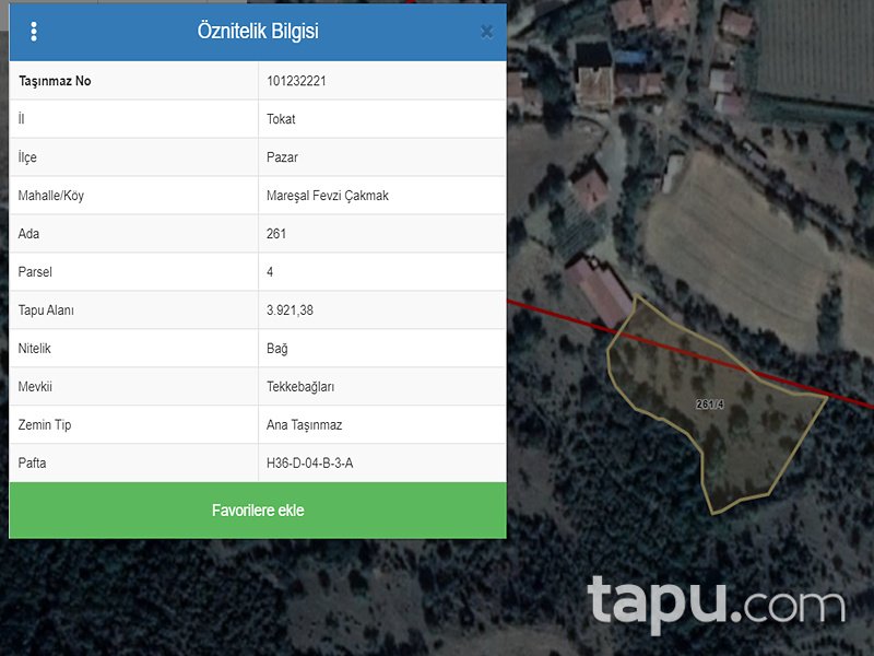 Tokat Pazar Mareşal Fevzi Çakmak Mahallesi'nde 3921 m2 Tarla