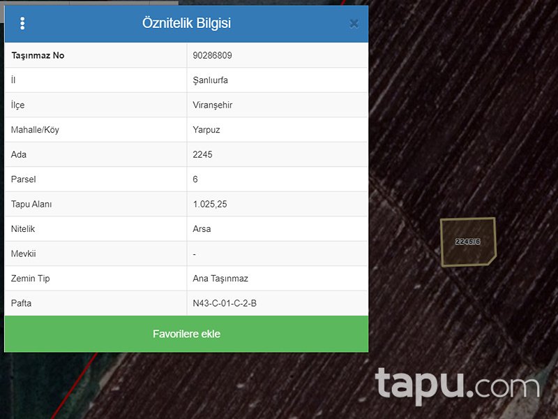 Şanlıurfa Viranşehir Yarpuz Mahallesi'nde 1025 m2 İmarlı Arsa