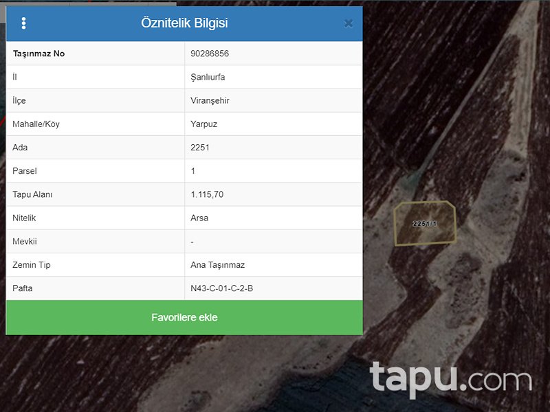 Şanlıurfa Viranşehir Yarpuz Mahallesi'nde 1115 m2 İmarlı Arsa
