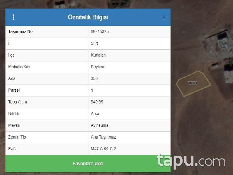 Siirt Kurtalan Beykent Mahallesi'nde Konut İmarlı Arsa