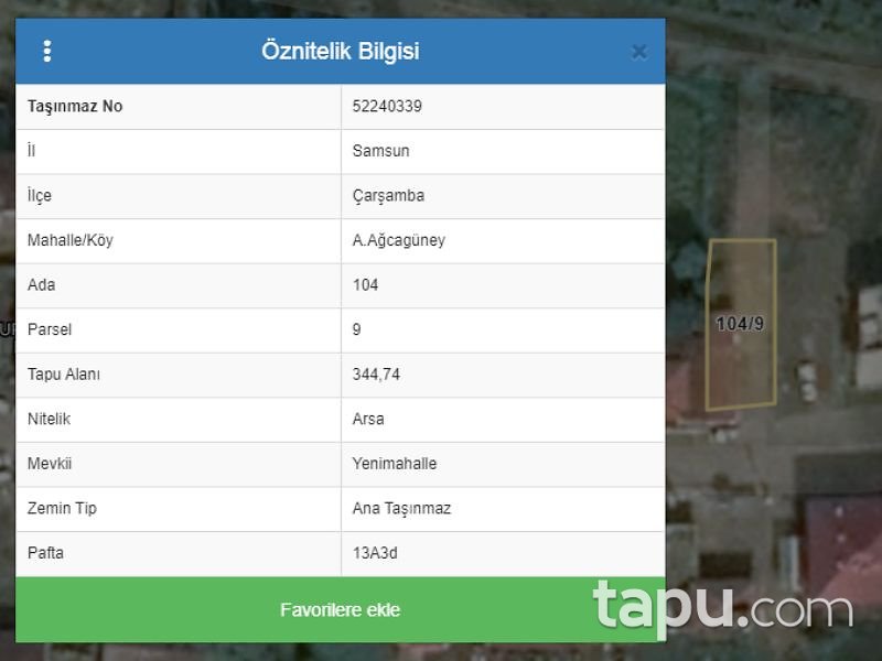 Samsun Çarşamba Aşağı Ağcagüney Mahallesi'nde 344 m2 Konut İmarlı Arsa