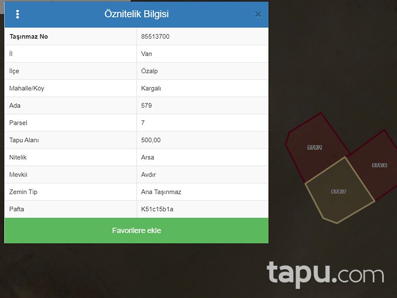Van Özalp Kargalı Mahallesi'nde 500 m2 İmarlı Arsa