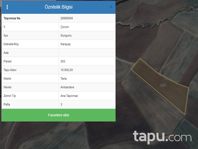 Çorum Sungurlu Karaçay Mahallesi'nde 15600 m2 Tarla