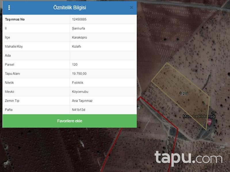 Şanlıurfa Karaköprü Külaflı Mahalles'inde 19750 m2 Bağ