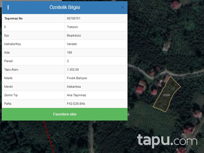 Trabzon Beşikdüzü Vardallı Mahallesi'nde 1302 m2 Fındık Bahçesi