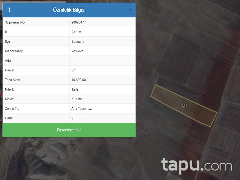 Çorum Sungurlu Yeşilova Mahallesi'nde 10600 m2 Tarla