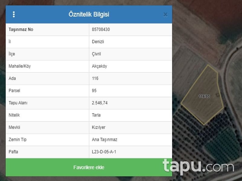 Denizli Çivril Akçaköy Mahallesi'nde 2546 m2 Tarla