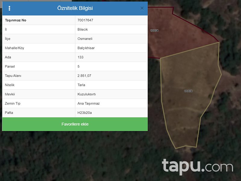 Bilecik Osmaneli Belenalan Mahallesi'nde 5452 m2 Tarla