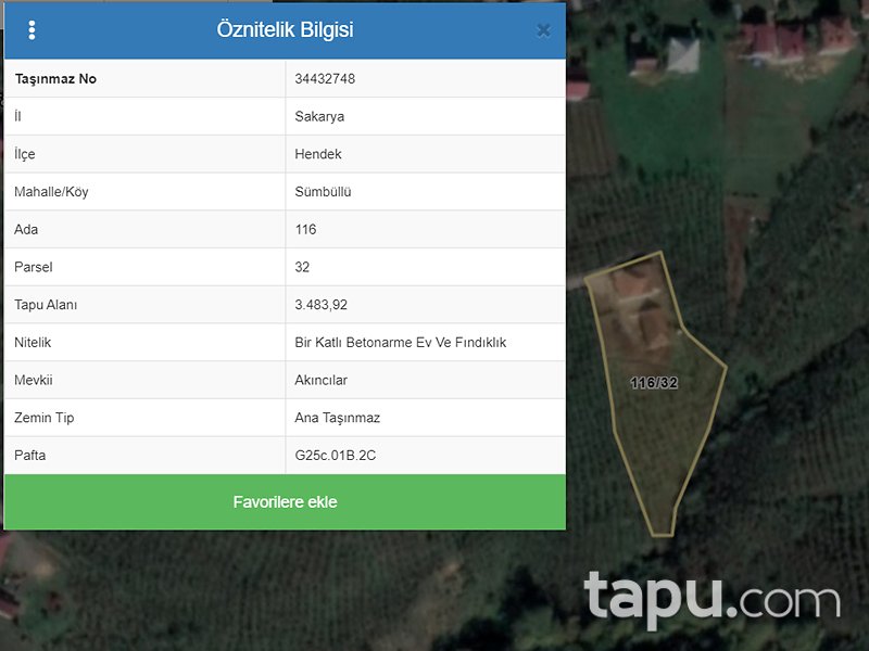 Sakarya Hendek Sümbüllü Mahallesi'nde 2+1 80 m2 Konut ve 3483 m2 Fındıklık