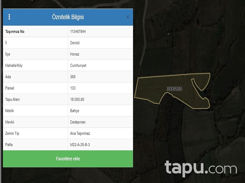 Denizli Honaz Cumhuriyet Mahallesi'nde 18 Dönüm Bahçe