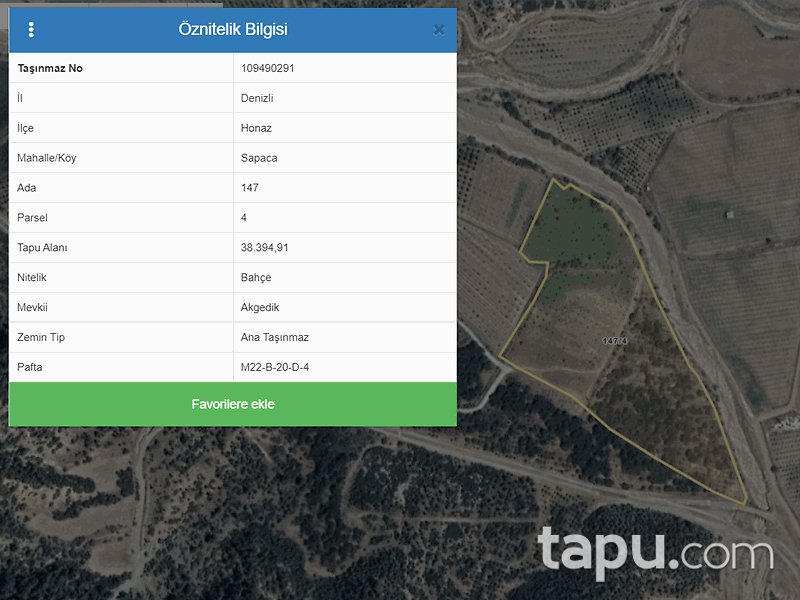 Denizli Honaz Sapaca Mahallesi'nde 78 Dönüm Bahçe