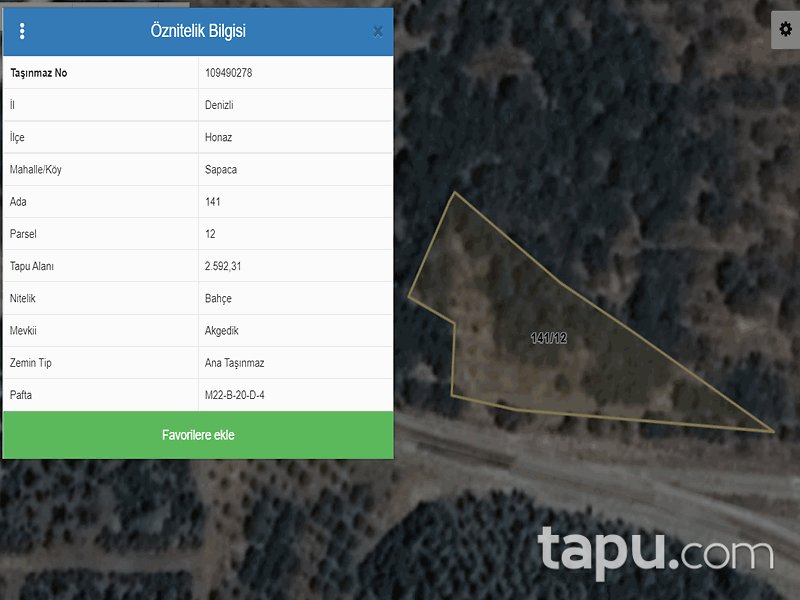 Denizli Honaz Sapaca Mahallesi'nde 78 Dönüm Bahçe