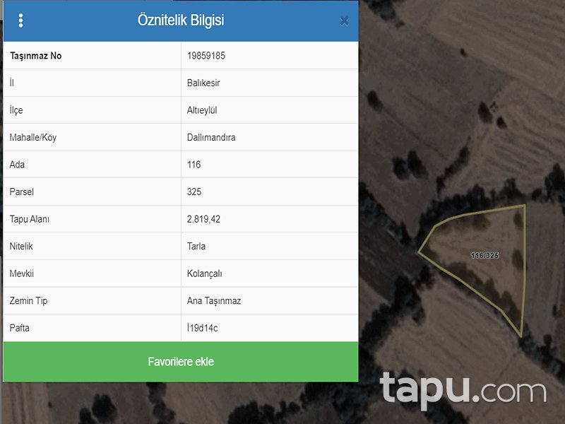 Balıkesir Altıeylül Dallımandıra Mahallesi'nde 2819 m2 Tarla (664)