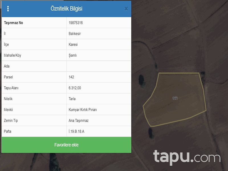 Balıkesir Karesi Şamlı Mahallesi'nde 6312 m2 Tarla (906)