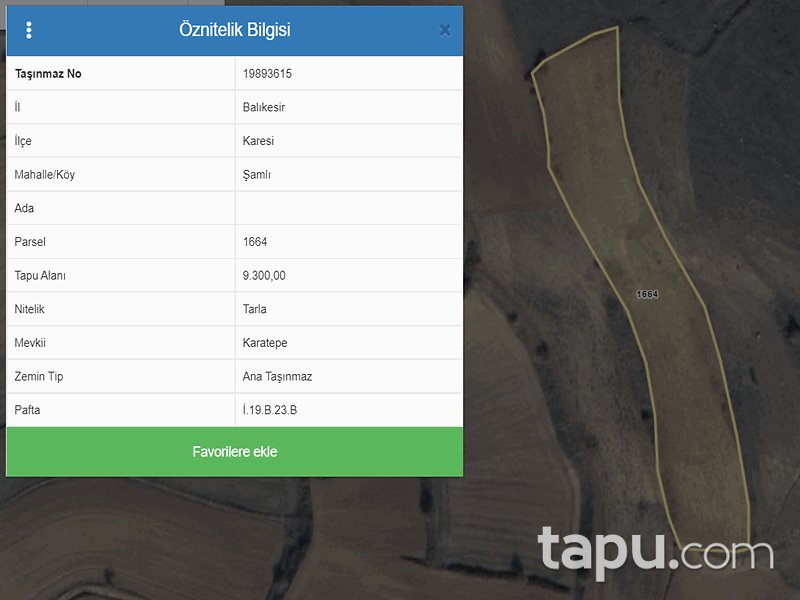 Balıkesir Karesi Şamlı Mahallesi'nde 9300 m2 Tarla (908)
