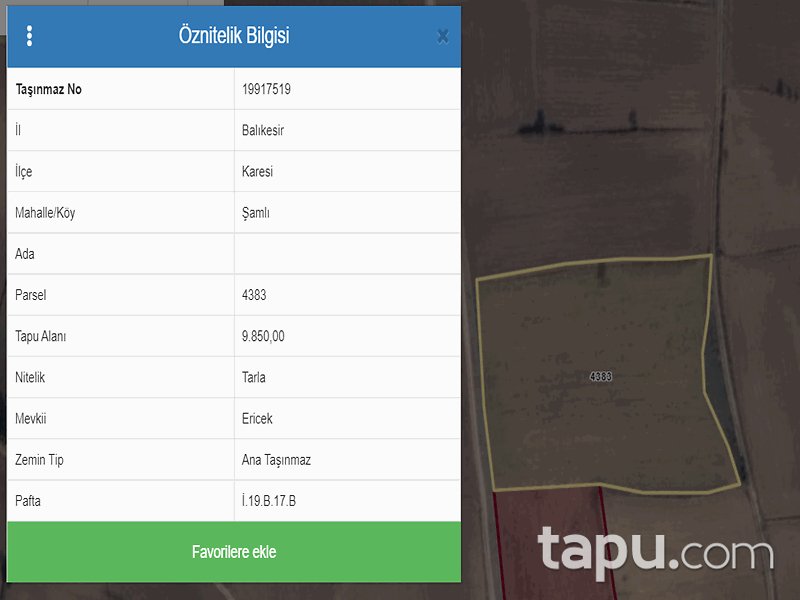 Balıkesir Karesi Şamlı Mahallesi'nde 9 Dönüm Tarla (910)