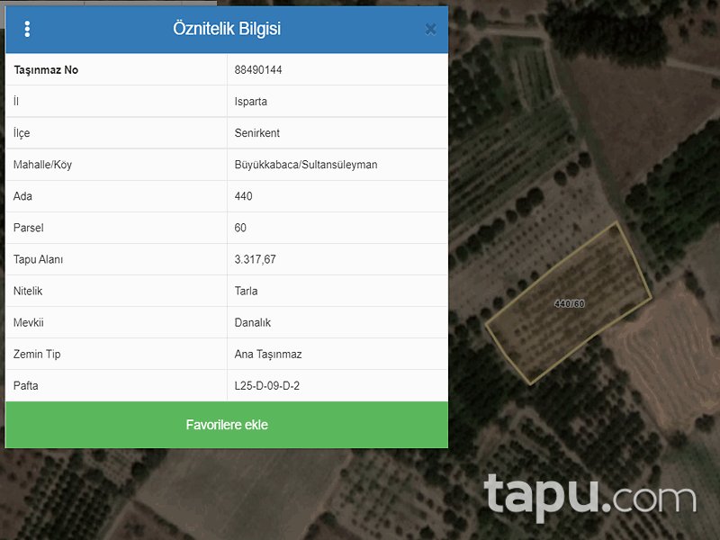 Isparta Senirkent Büyükkabaca Sultansüleyman Mahallesi'nde 3317 m2 Tarla (1065)