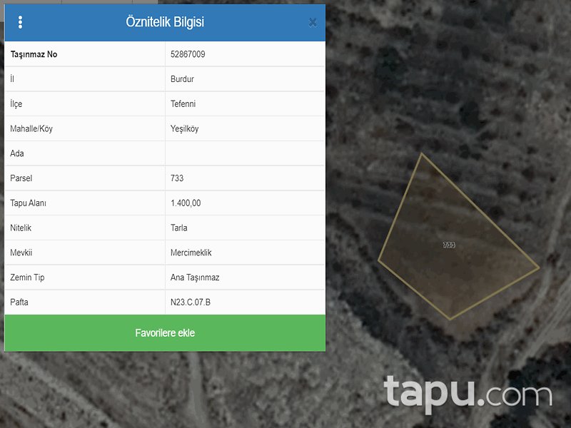 Burdur Tefenni Yeşilköy Mahallesi'nde 1400 m2 Tarla (1209)