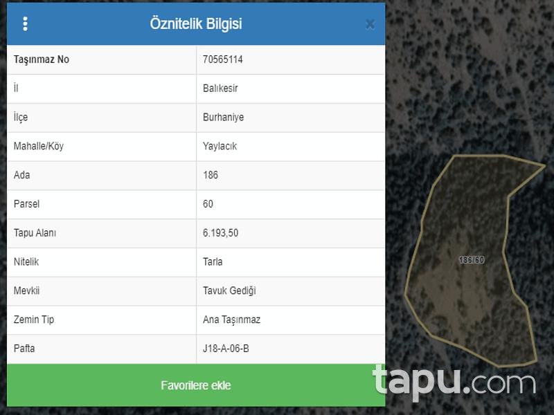 Balıkesir Burhaniye Yaylacık Mahallesi'nde 6193 m2 Tarla (1164)