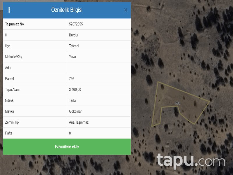 Burdur Tefenni Yuva Mahallesi'nde 3460 m2 Tarla (1213)