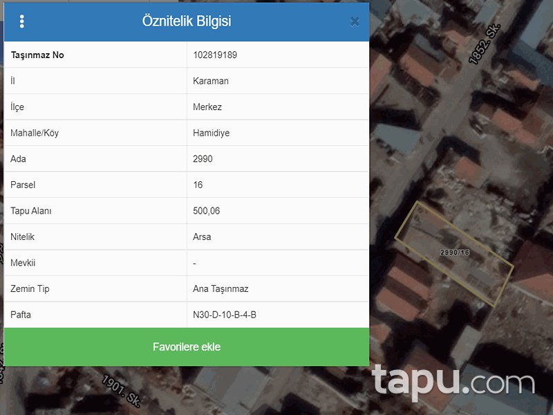 Karaman Merkez Hamidiye Mahallesi'nde 500 m2 İmarlı Arsa