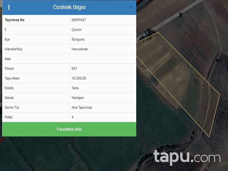 Çorum Sungurlu Hacıosman Mahallesi'nde 10 Dönüm Tarla