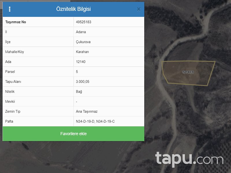 Adana Çukurova Karahan Mahallesi'nde 3 Dönüm Bağ