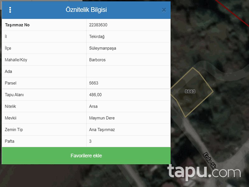 Tekirdağ Süleymanpaşa Barbaros Mahallesi'nde 486 m2 Konut İmarlı Arsa