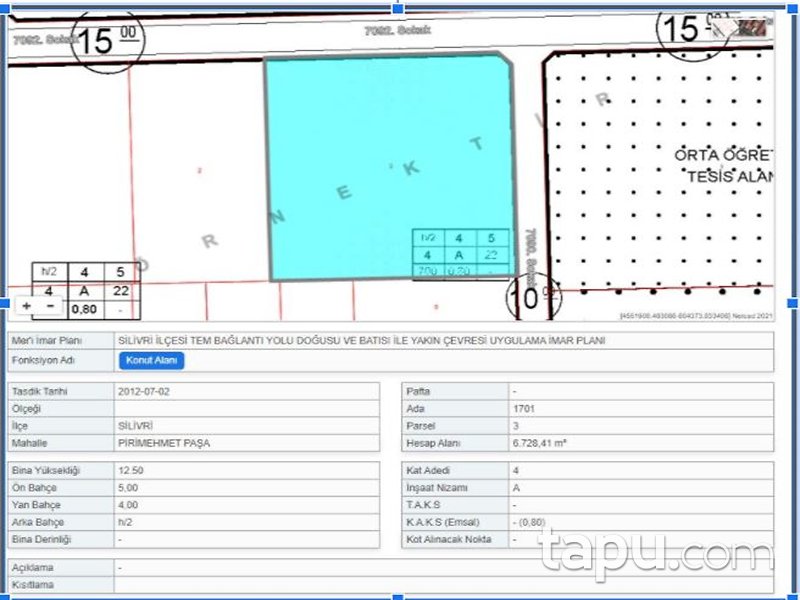 Silivri'de Yeni Yapılaşma Bölgesinde Konut Projesine Uygun Arsa