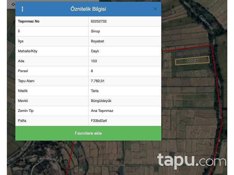 Sinop Boyabat Daylı Mahallesi'nde 7782 m2 Tarla