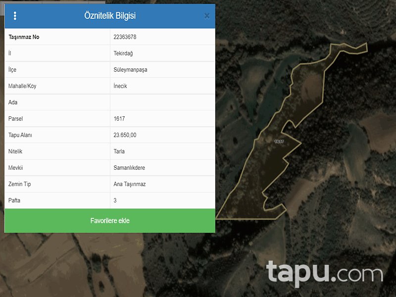 Tekirdağ Süleymanpaşa İnecik Mahallesi'nde 23 Dönüm Tarla