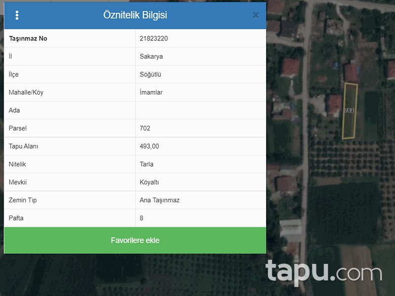 Sakarya Söğütlü İmamlar Mahallesi'nde 847 m2 Hisseli Tarla