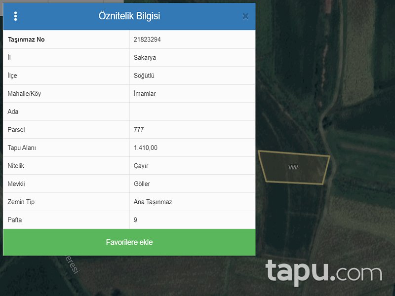 Sakarya Söğütlü İmamlar Mahallesi'nde 847 m2 Hisseli Tarla