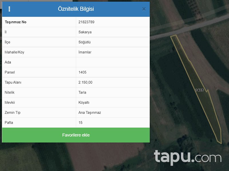 Sakarya Söğütlü İmamlar Mahallesi'nde 847 m2 Hisseli Tarla