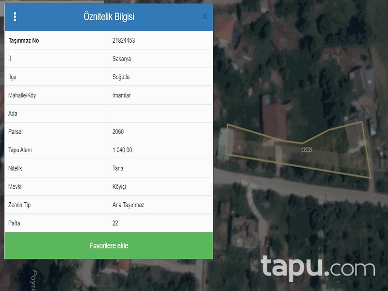 Sakarya Söğütlü İmamlar Mahallesi'nde 847 m2 Hisseli Tarla