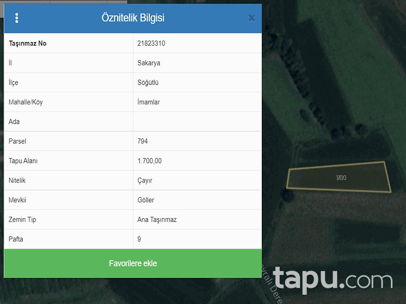 Sakarya Söğütlü İmamlar Mahallesi'nde 847 m2 Hisseli Tarla