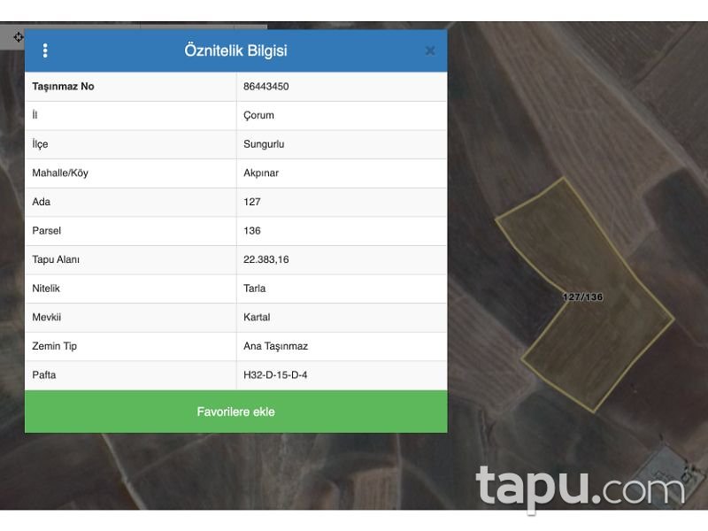 Çorum Sungurlu Akpınar Köyünde 22.383 m2 Tarla