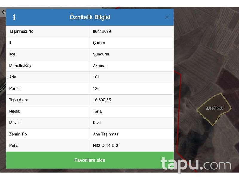 Çorum Sungurlu Akpınar Mahallesi'nde 16502 m2 Tarla