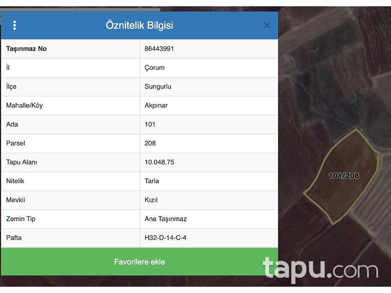 Çorum Sungurlu Akpınar Mahallesi'nde 10048 m2 Tarla