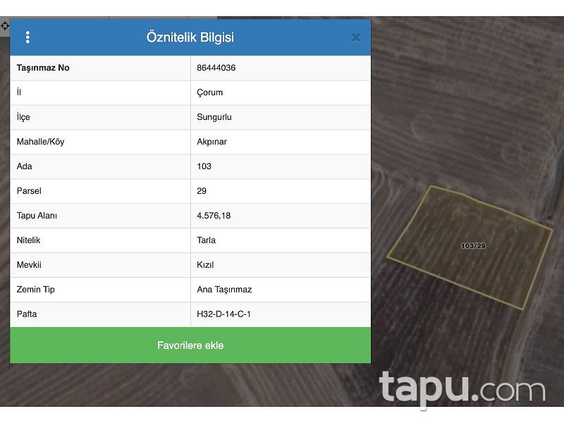 Çorum Sungurlu Akpınar Mahallesi'nde 4576 m2 Tarla