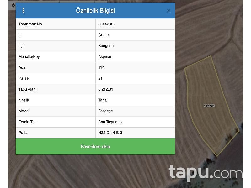 Çorum Sungurlu Akpınar Mahallesi'nde 6212 m2 Tarla