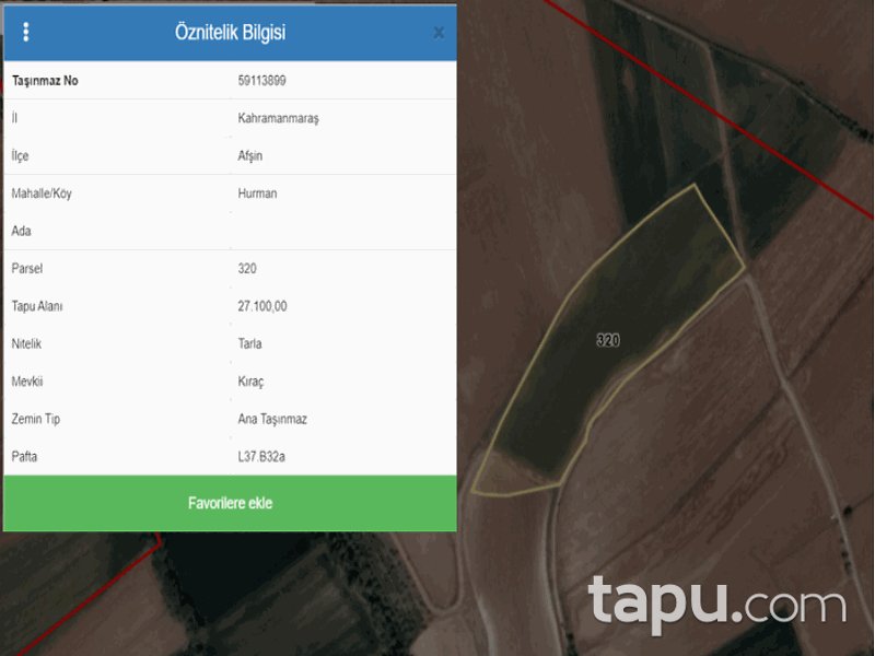 Kahramanmaraş Afşin Hurman Mahallesi'nde 27100 m2 Tarla