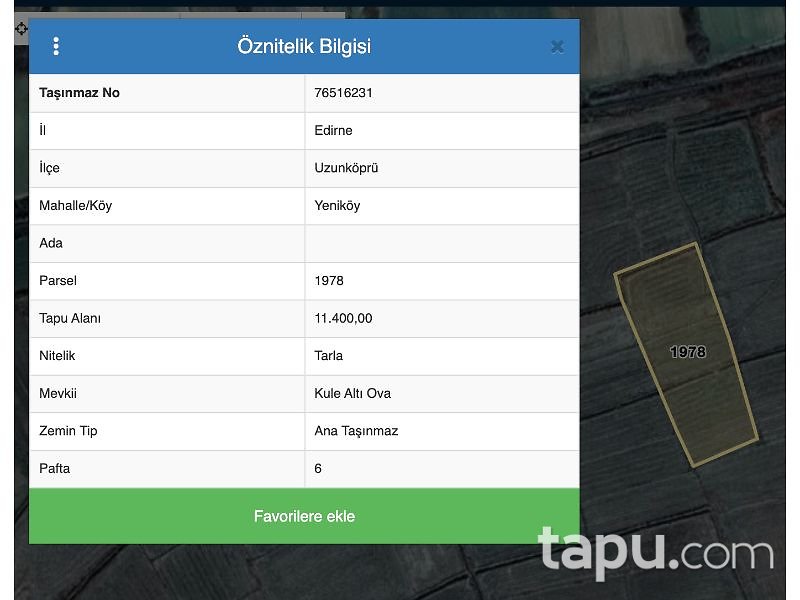 Edirne Uzunköprü Yeniköy Mahallesi'nde 11400 m2 Tarla