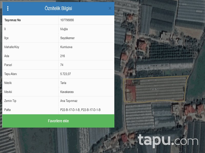 Muğla Seydikemer Kumluova Mahallesi'nde 5723 m2 Tarla